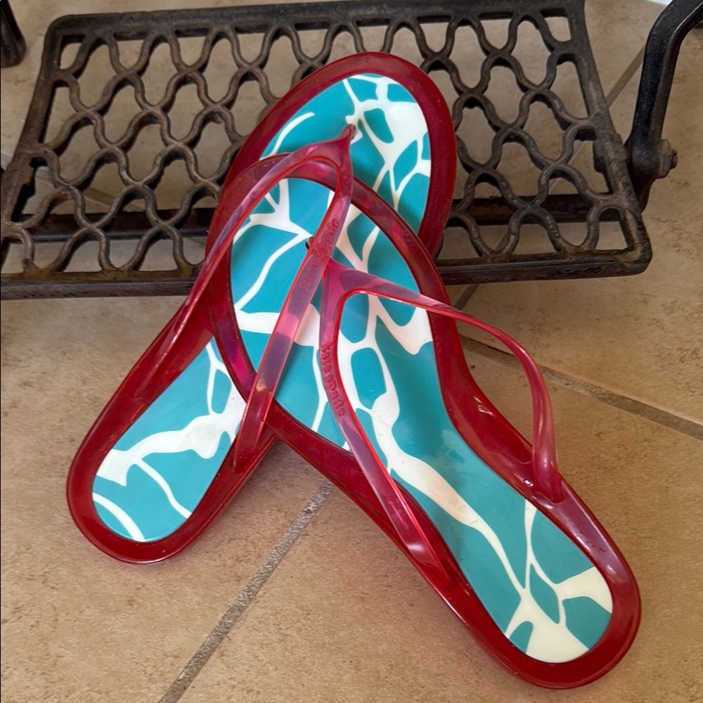 Kate Spade Stylish Red -Turquoise Flip-Flops Size 10